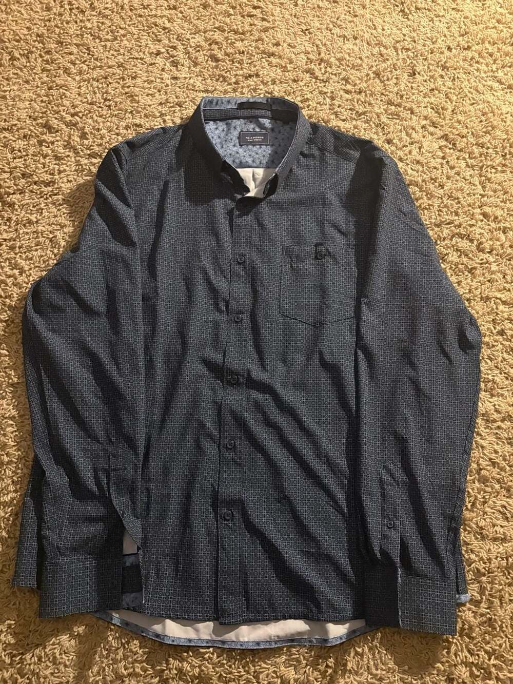 7 Diamonds Geometric Print Long Sleeve Button Down Shirt Blue